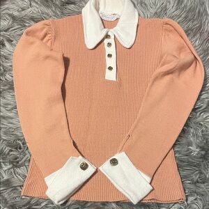 vintage Peach Sweater with White Accents